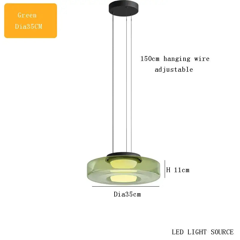 Modern amber glass led pendant lights dining room chandelier featuring a green glass chandelier led with adjustable 150cm wire
