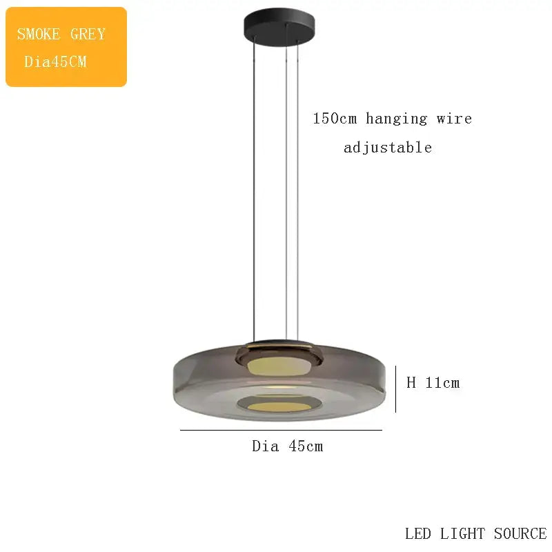 Smoke grey glass chandelier led pendant with modern design and led light source for dining room chandelier use