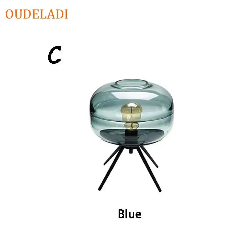 Modern blue glass table lamp with black tripod base enhancing bedroom decorbites glass table lamp collection