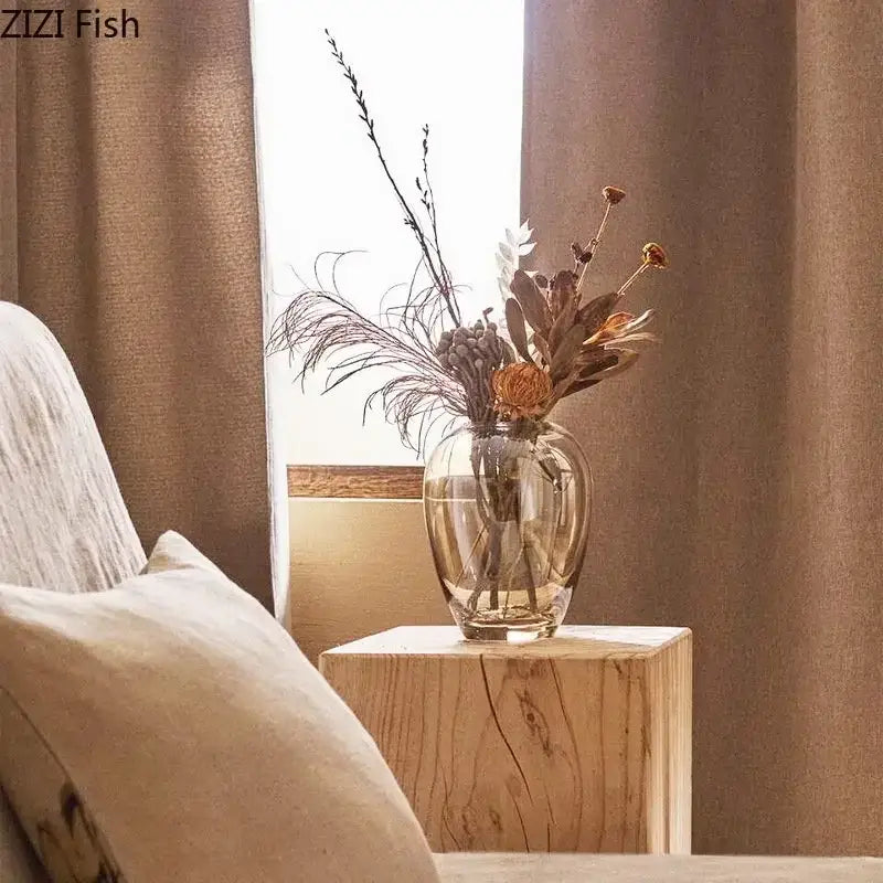 Modern amber glass vase transparent flower pot with clear glass holding dried botanicals for living room decorbites amber glass decor
