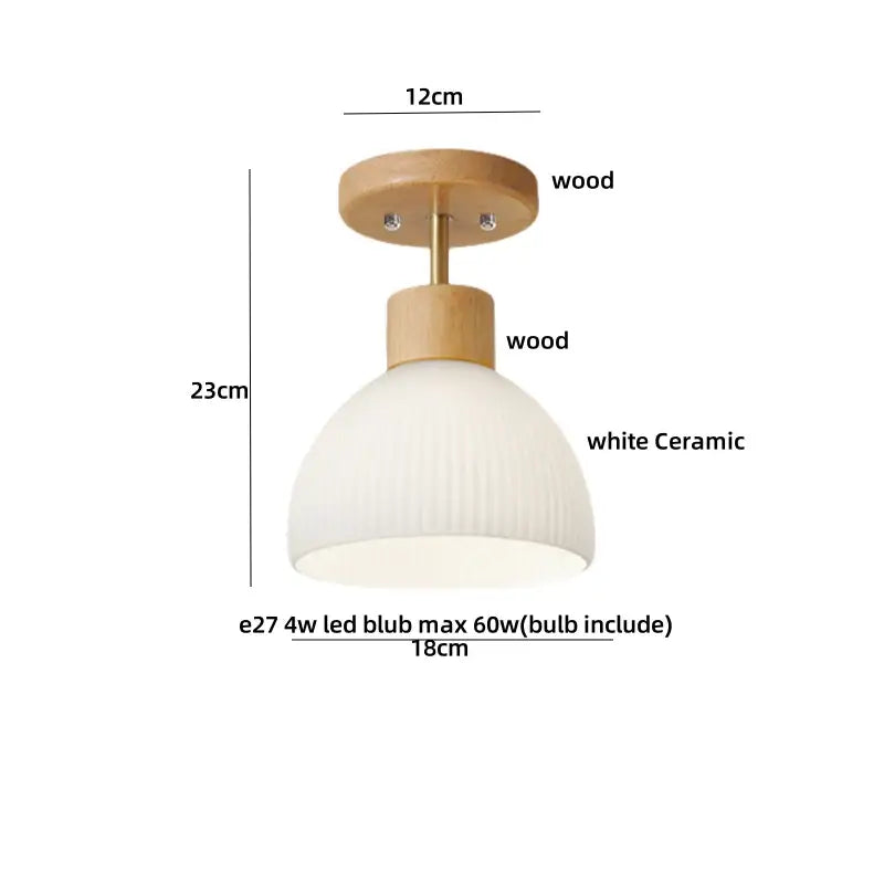 Modern ceiling light with natural wood mounting plate and white ceramic shade featuring vertical ridges for decorbites amber glass wood collection