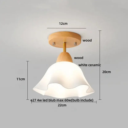 Modern amber glass wood ceiling light with warm wood base and white ceramic shade for living room decorbites amber glass