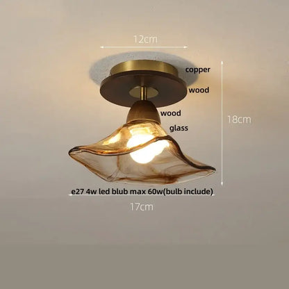 Modern amber glass wood led ceiling light featuring warm decorbites amber glass and elegant curved design for living room