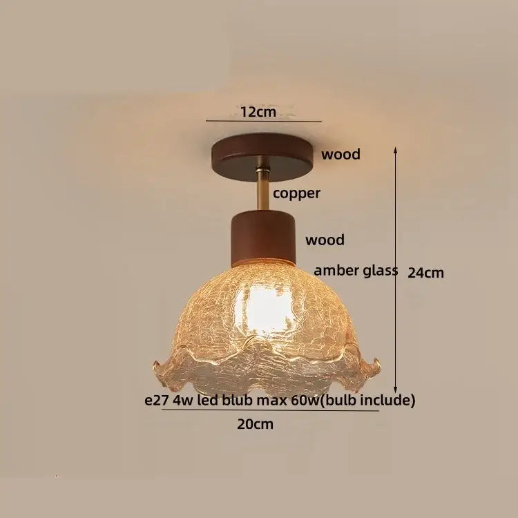Modern amber glass wood led ceiling light with warm textured crackled amber glass and wooden accents for living room decorbites amber glass