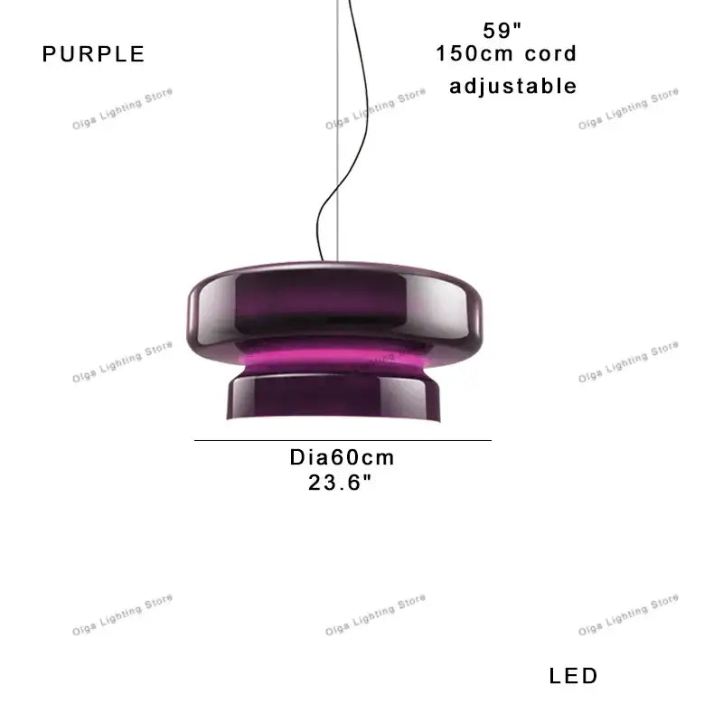 Purple led pendant light with sleek glossy glass body and adjustable 150cm cord for modern amber green glass decorbites amber green