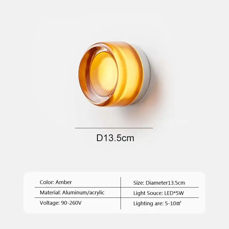 Modern amber jelly led wall sconce with amber-colored acrylic lens and aluminum base for bedroom decorbites amber jelly lamp