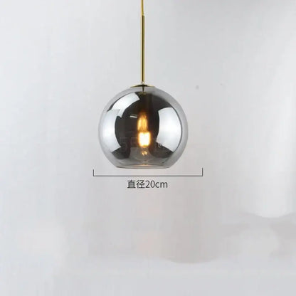 Modern amber smoked gray and clear glass ball led pendant lights with a 20cm reflective decorbites glass ball finish