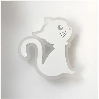 White cat-shaped acrylic kids led wall light with minimalist design and glossy finish for bedroom decorbites kids led decor