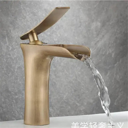 Modern antique bronze waterfall mixer faucet with brushed brass finish for bathroom cold water use
