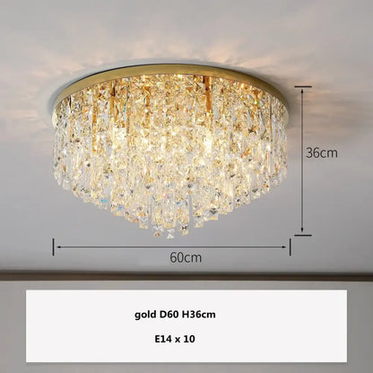 Modern art deco gold crystal steel led ceiling chandelier with circular frame and cascading faceted glass crystals