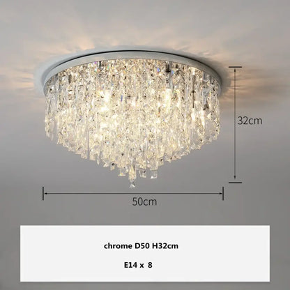 Modern art deco gold crystal steel led ceiling chandelier with chrome finish and cascading clear glass prisms for dining room decorbites crystal steel