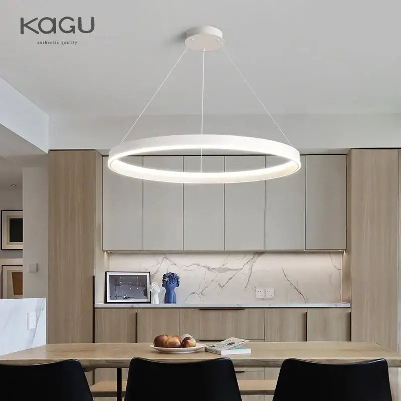 Modern artistic black chandelier with white circular led pendant light featuring sleek minimalist design by decorbites artistic black
