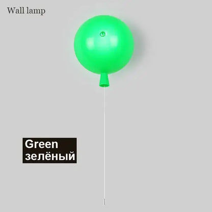Green balloon wall light with glossy finish and thin white cord for modern yellow orange red bedroom sconce