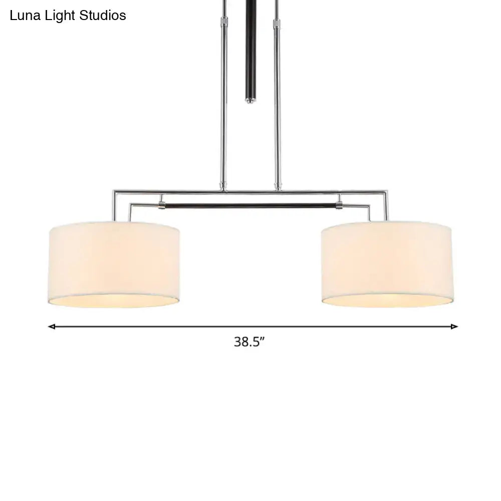 Modern chrome-finished drum island pendant with two off-white fabric shades hanging light kit 220v-240v 110v-120v