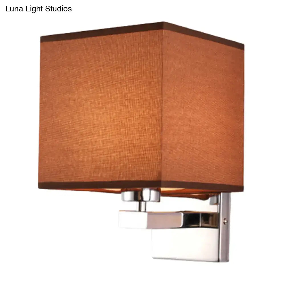 Modern beige fabric shade wall light with brown woven fabric square sconce and polished chrome base e26 e27 compatible