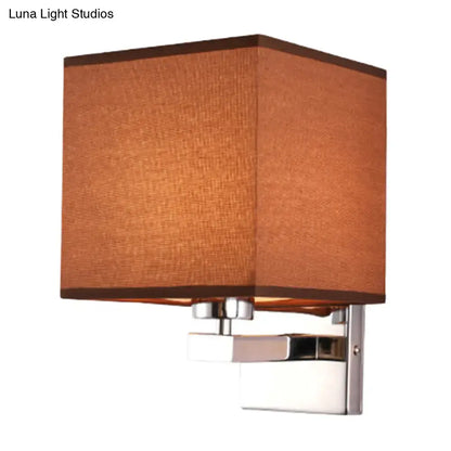 Modern beige fabric shade wall light with brown woven fabric square sconce and polished chrome base e26 e27 compatible
