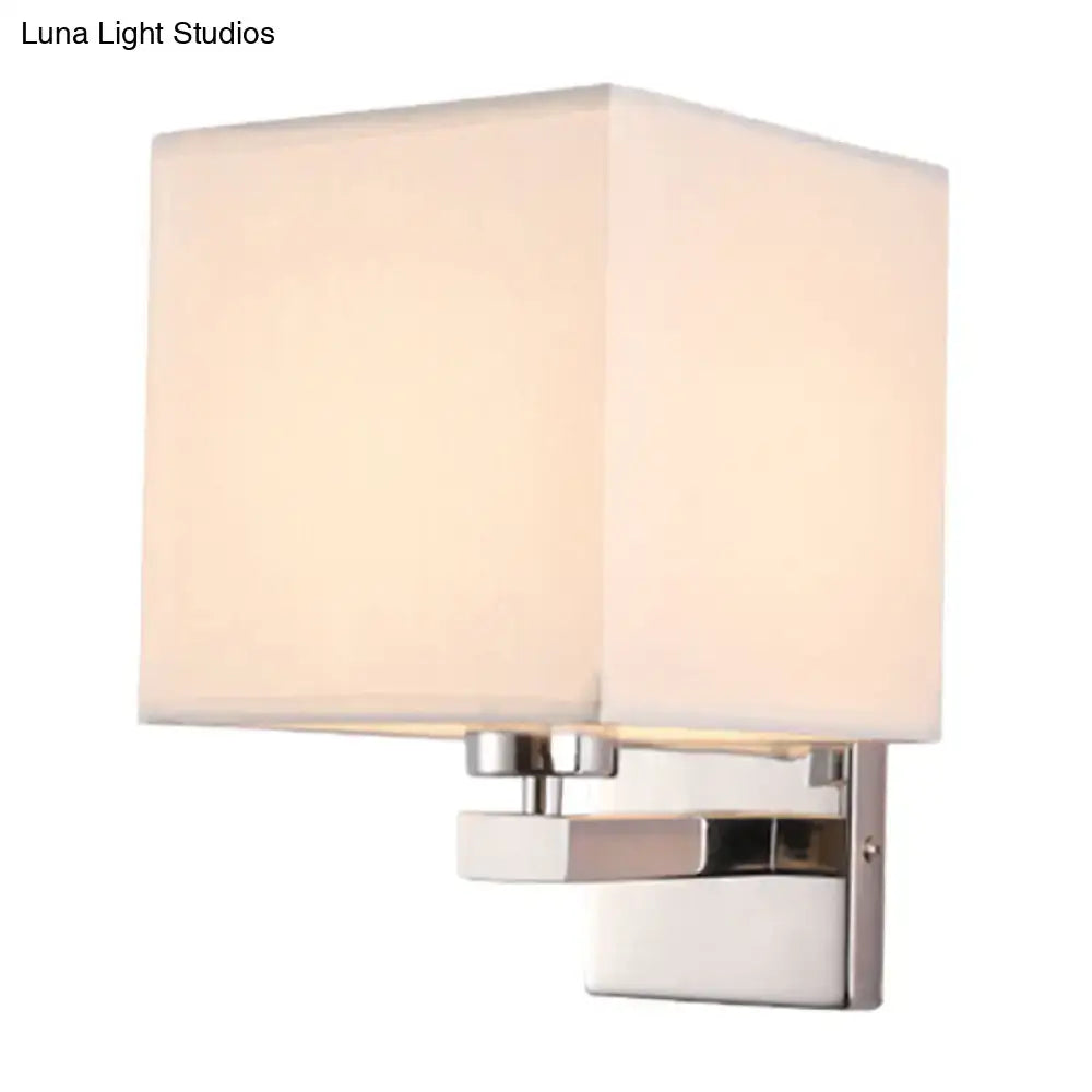 Modern beige fabric shade wall light with square shape and polished chrome frame for e26 e27 bedroom sconce
