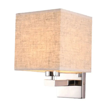 Modern wall light with beige fabric shade and polished chrome base compatible with e26 e27 bulbs for bedroom use