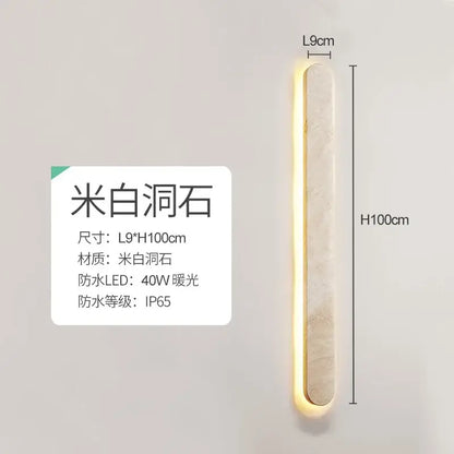 Modern beige marble courtyard led wall sconce features a sleek 100cm white marble design with warm led glow edges for decorbites courtyard led