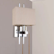 Modern beige ribbed fabric wall sconce with polished chrome frame for bedroom light e12 e14 110v-120v 220v-240v use
