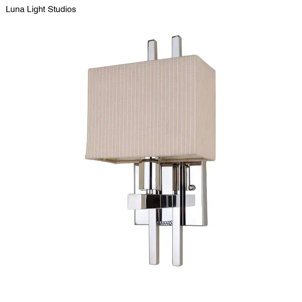 Modern beige ribbed fabric wall sconce with chrome finish compatible with e12 e14 bulbs 110v-120v and 220v-240v