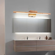 Modern beige stick shaped wooden led vanity sconce with sleek minimalist design and warm led illumination for bedroom wall