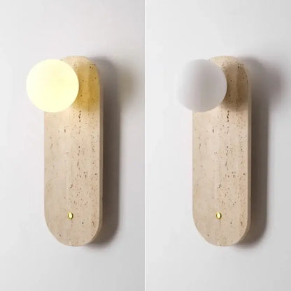 Modern beige stone led wall light with frosted glass globe is an elegant decorbites led wall fixture for bedrooms