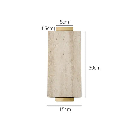 A sleek 30cm beige travertine stone wall sconce with polished brass accents for modern decorbites beige travertine decor