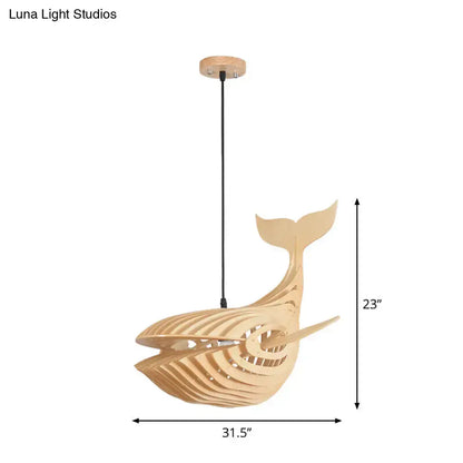 Modern beige wooden whale kids pendant light with light beige skeletal design for bedroom hanging lamp