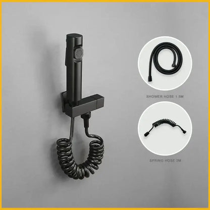 Modern bidet faucet set with black matte finish handheld bidet faucet and coiled hose for bathroom use