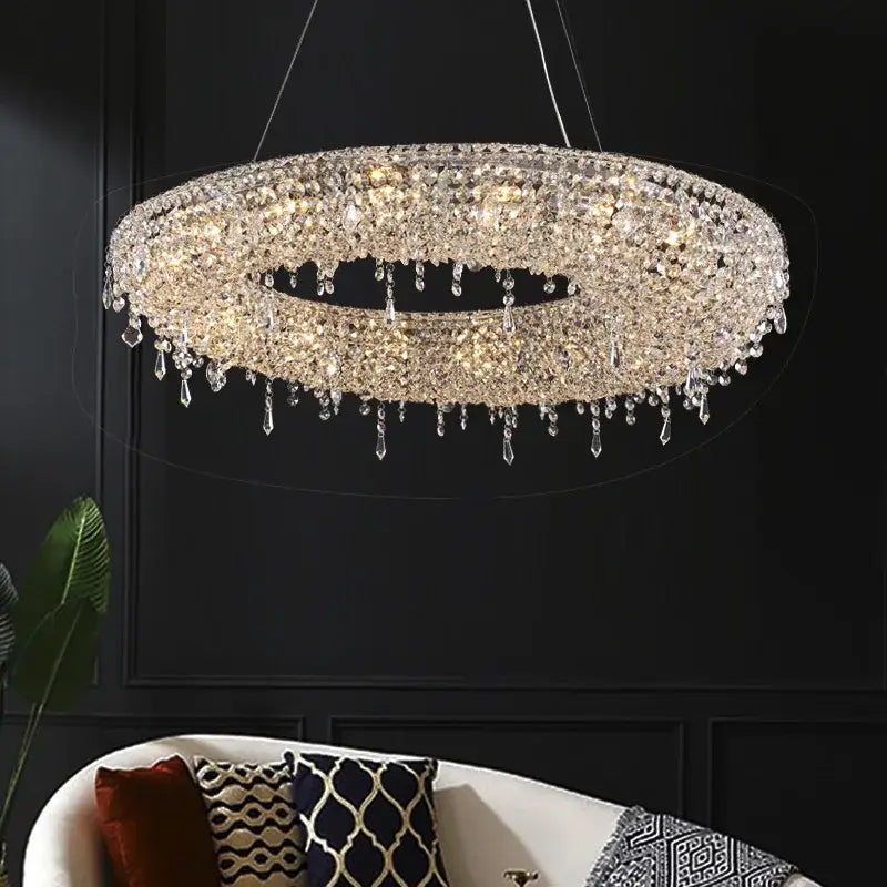 Modern bird nest crystal pendant chandelier with clear faceted crystals in circular design for elegant living room decorbites bird nest