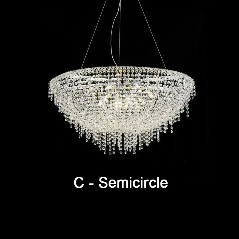 Modern bird nest crystal pendant chandelier with semicircular tiers of clear glass beads and sparkling crystals for living room decorbites bird nest