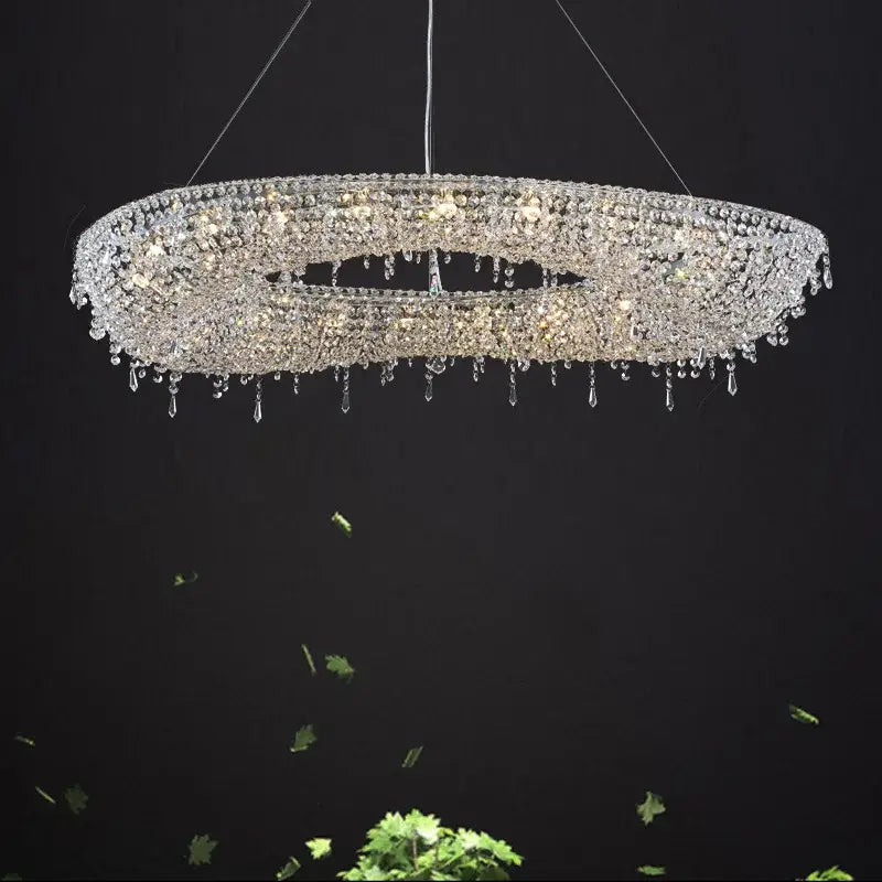 Modern bird nest crystal pendant chandelier featuring sparkling multi-tiered beads and crystals for living room decorbites bird nest light