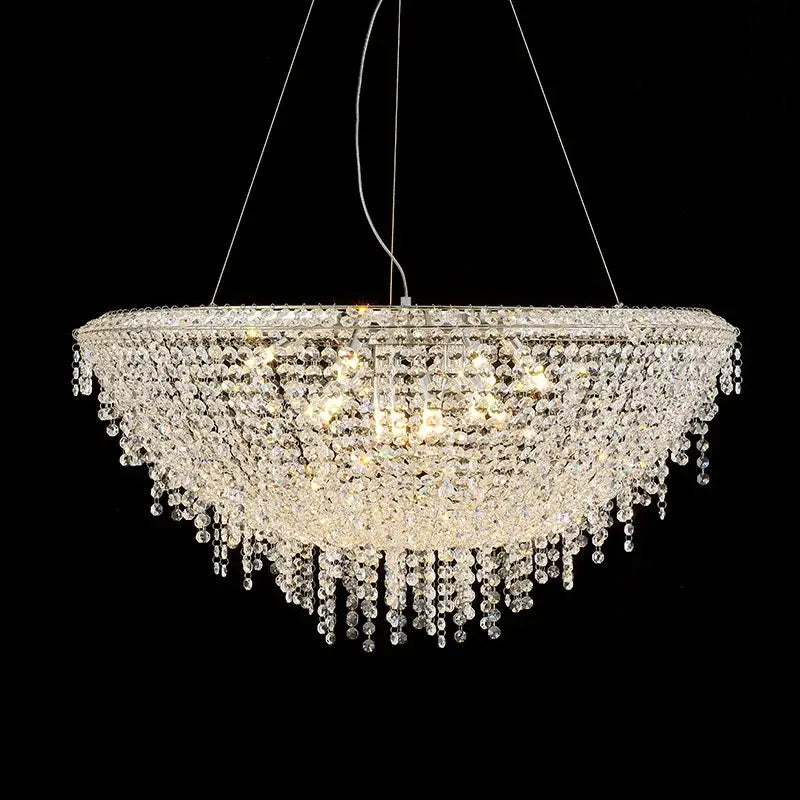 Modern bird nest crystal pendant chandelier with cascading clear faceted beads and sleek metallic frame for living room decorbites bird nest