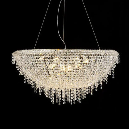Modern bird nest crystal pendant chandelier with cascading clear faceted beads and sleek metallic frame for living room decorbites bird nest