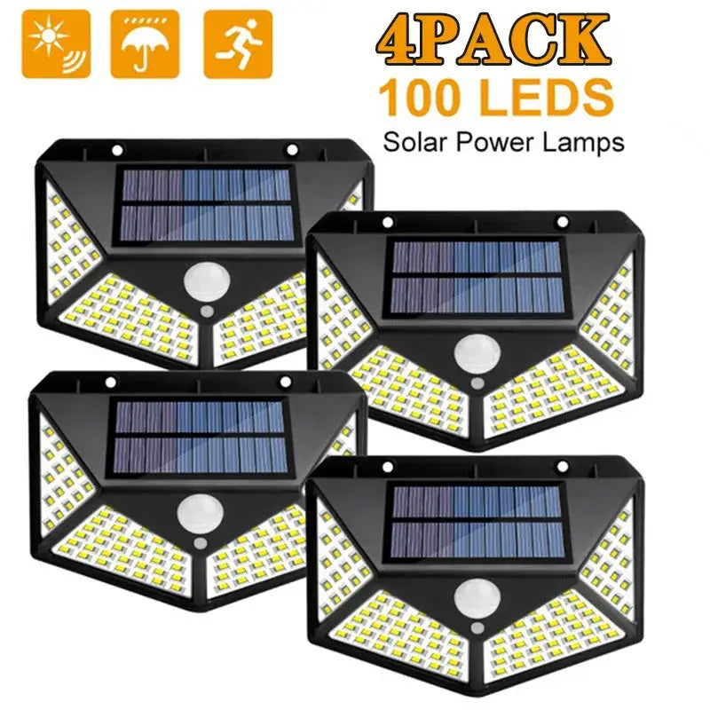 Modern black led solar wall lights with 100 leds each rectangular design and built-in motion sensors for security