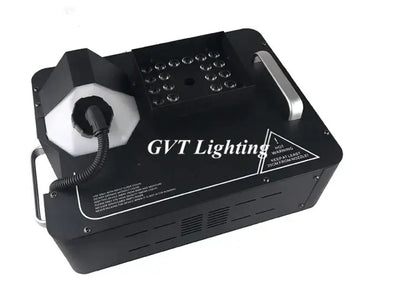 Modern black 1500w rgb led fog machine with white hexagonal nozzle and silver handles for party room special effects