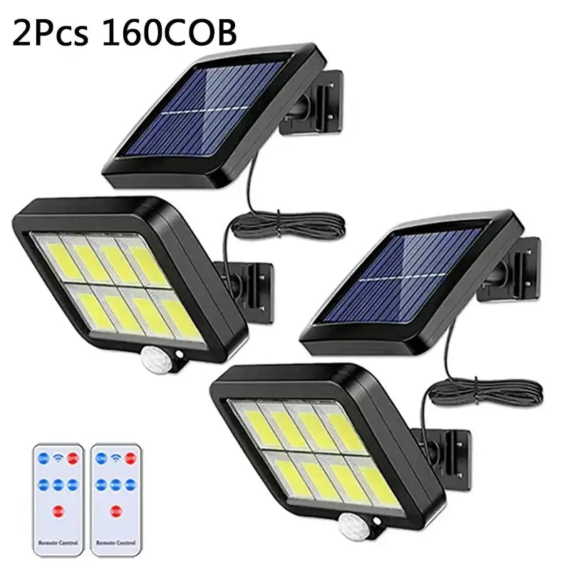 Modern black 160cob solar outdoor wall lights with motion sensor and mounting brackets for garden use