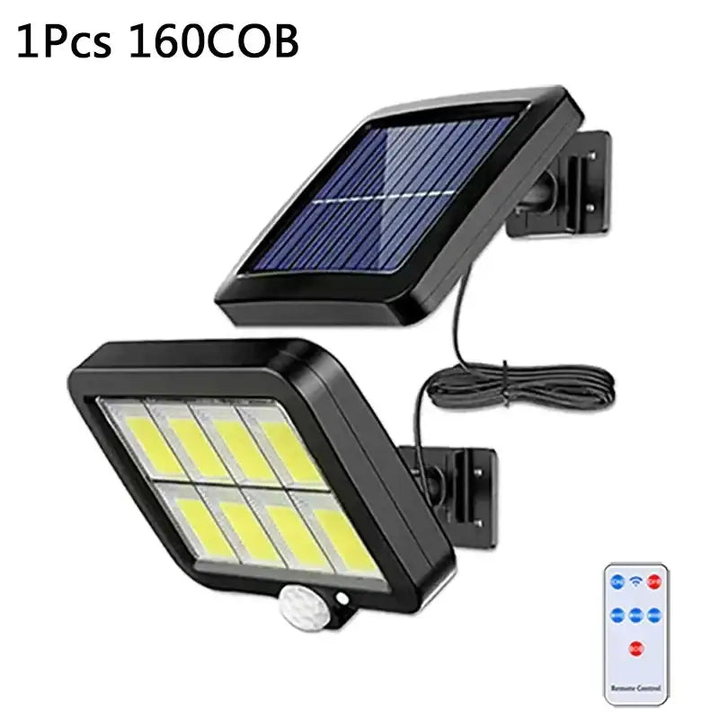 Modern black 160cob solar outdoor wall lights with led spotlight and motion sensor for garden use