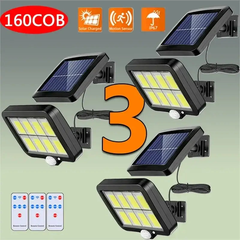 Modern black 160cob solar outdoor wall lights with motion sensor and ip67 waterproof rating for garden use