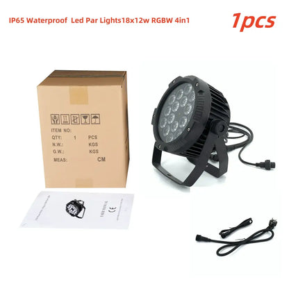 Black ip65 waterproof 18x18w rgbwa uv 6in1 led par light with rugged heat-dissipating design for party decor