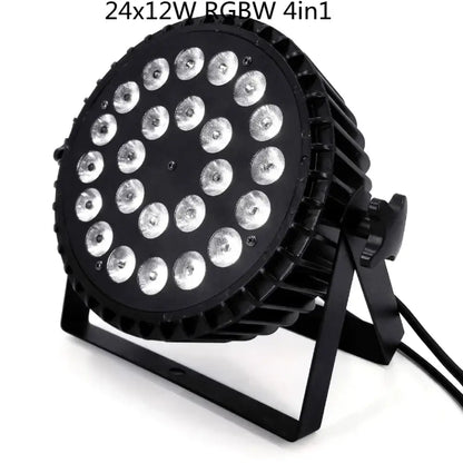 Modern black 24x18w led par light featuring rgbwa uv 6in1 circular leds and heat-dissipating fins for stage lighting