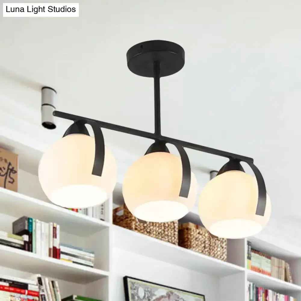 Decorbites contemporary 3-head black metal ceiling light fixture with frosted white glass globes for kitchen islands compatible with led incandescent fluorescent bulbs