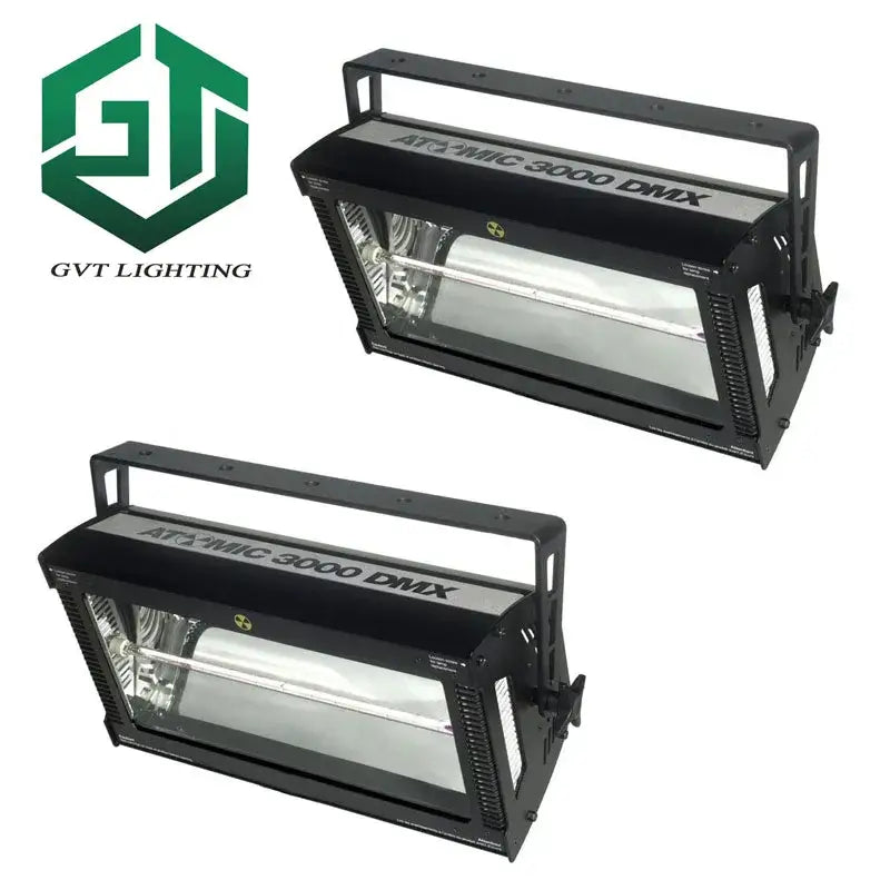 Modern black 3000w dmx strobe light with rectangular housing and clear front panel for club stage lighting