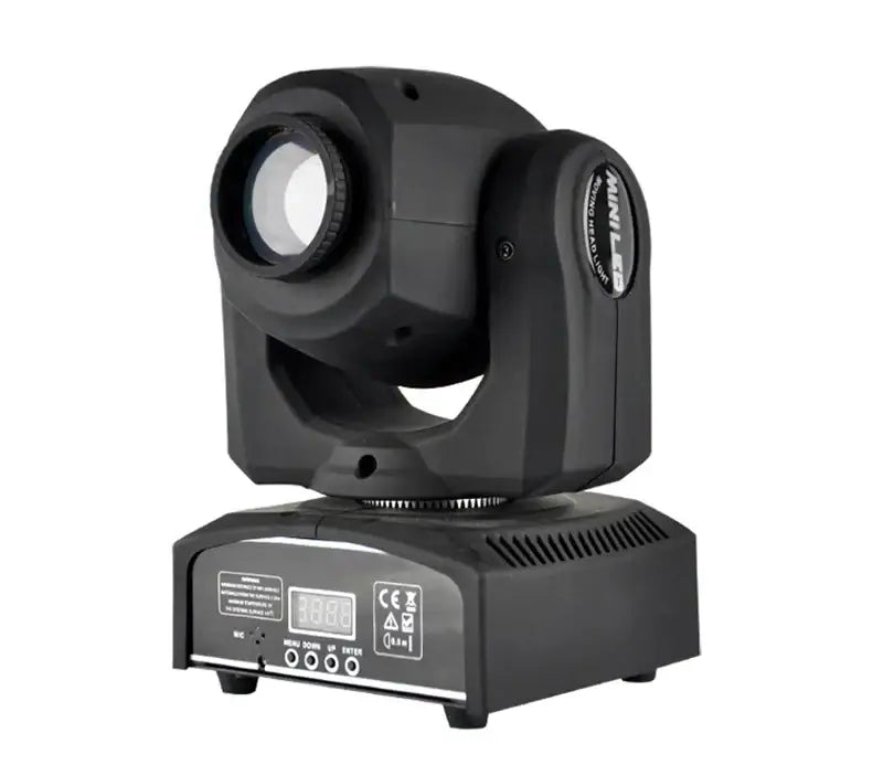 Modern black 30w led moving head spot light with digital display and control buttons for stage and event spaces