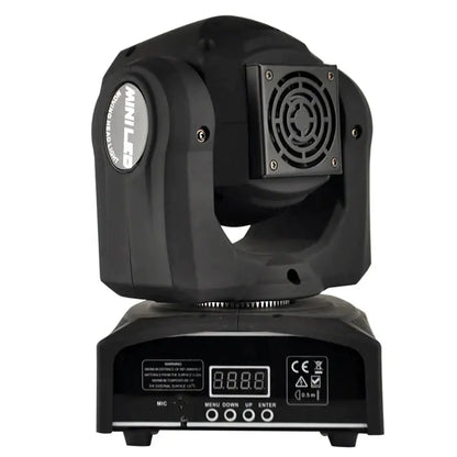 Modern black 30w led moving head spot light with digital display and ventilation grille for stage and event spaces