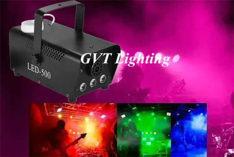 Modern black 500w rgb led smoke machine by gvt lighting with handle and perforated sides for party room fogger use