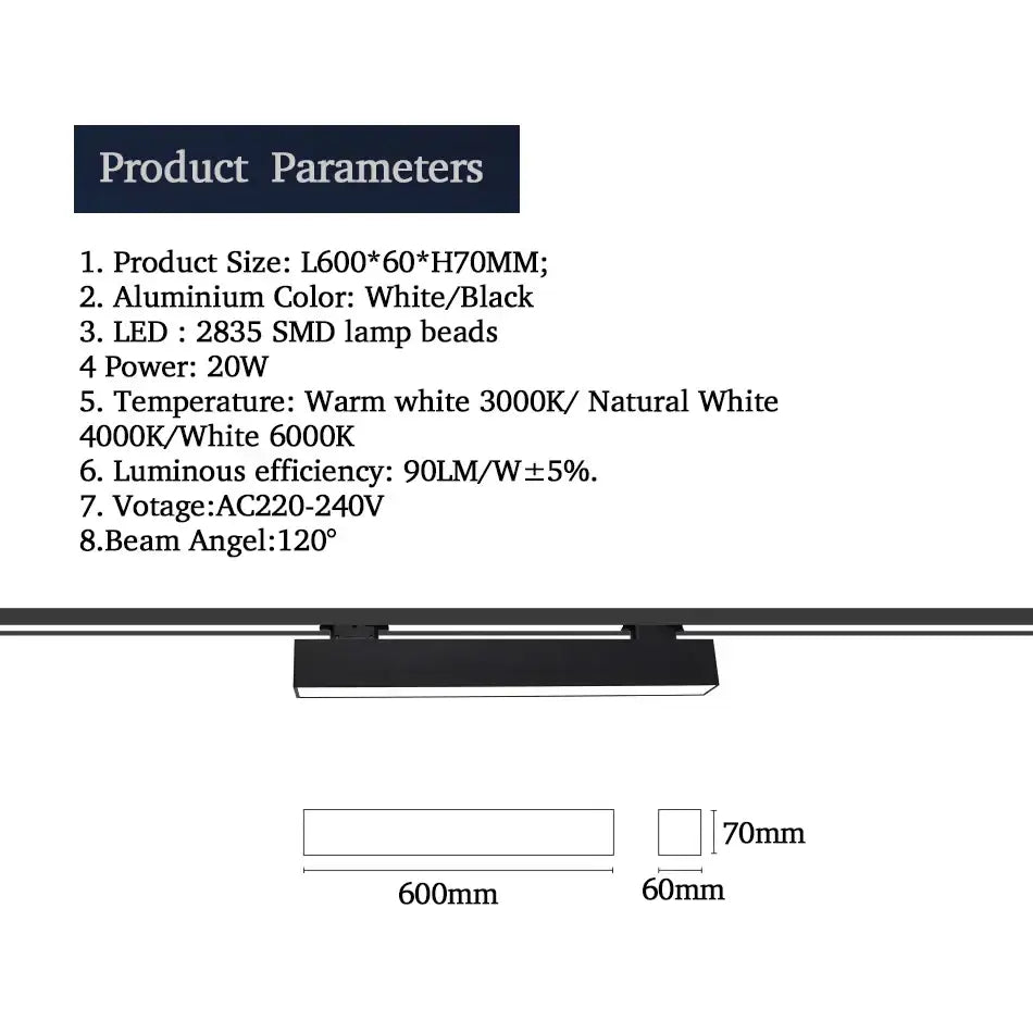 Modern black 60cm led track light linear strip light with aluminum fixture and 2835 smd lamp beads for office use