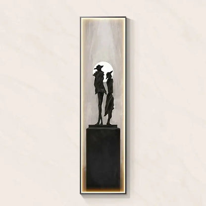 Modern black abstract art led wall lamp featuring a silhouette sculpture of two figures in hats for living room decorbites decor