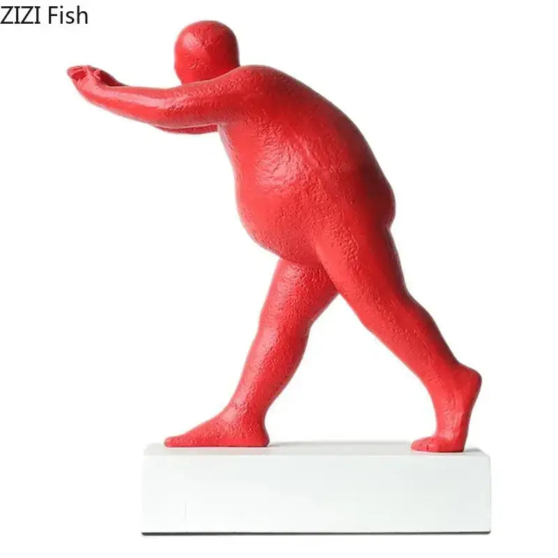 Red textured athletic figurine on white base modern black abstract resin sculpture for home decor living room